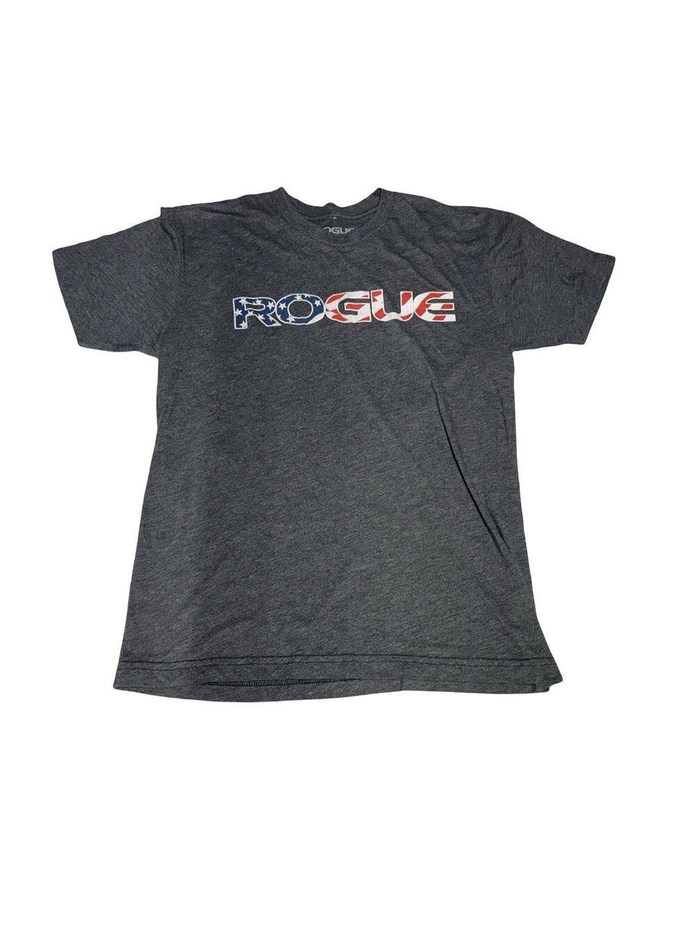 Rogue Fitness USA Flag Logo Graphic T Shirt Adult Medium Gray CrossFit Gym Tee